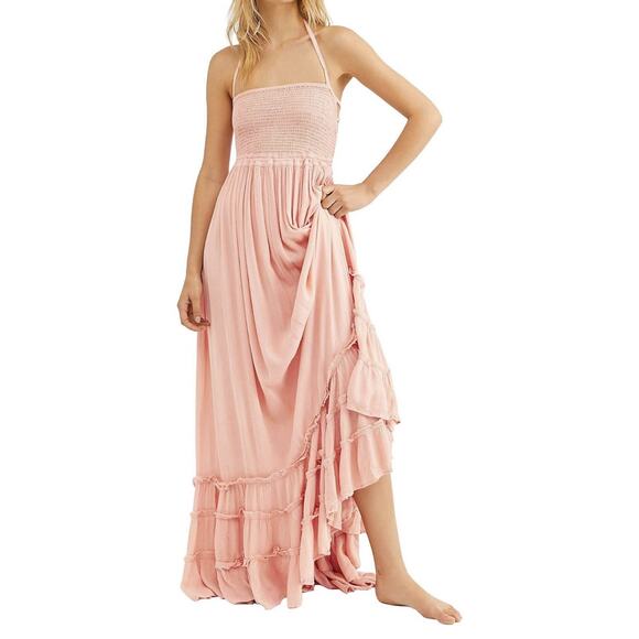 NWT Blush Pink Ruffle Maxi Dress With Open Back Boho Small - Picture 1 of 4